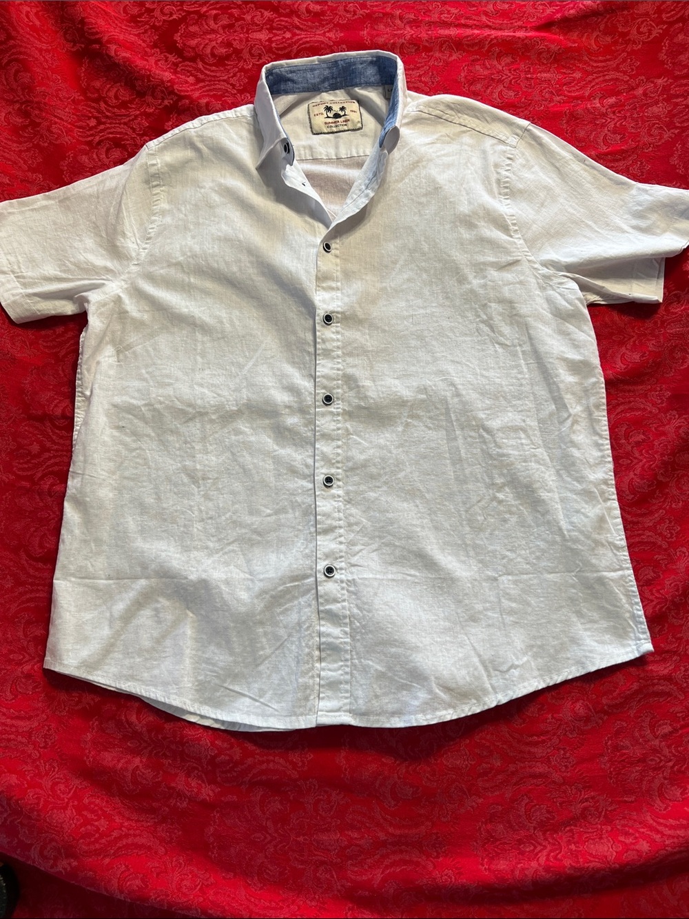 Report Collection Summer Linen Collection White Linen Blend Short Sleeve Button